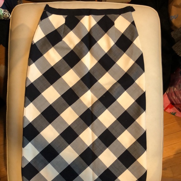 Oscar de la Renta navy/white ginham skirt - Picture 2 of 8